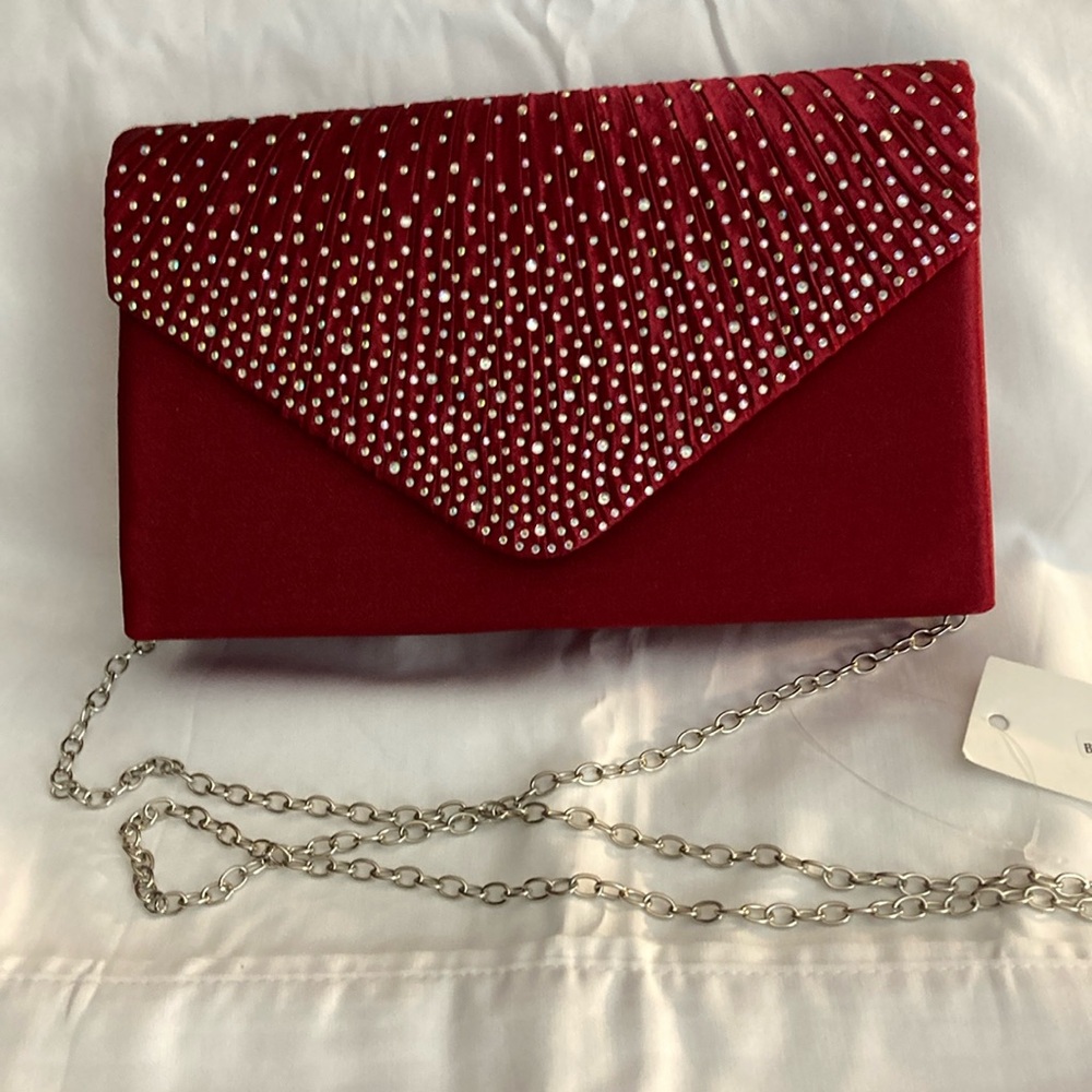 Ziumudy Rhinestone Satin Clutch NWT 8 1/4” Long x 5” Wide x 4 1/2” Deep